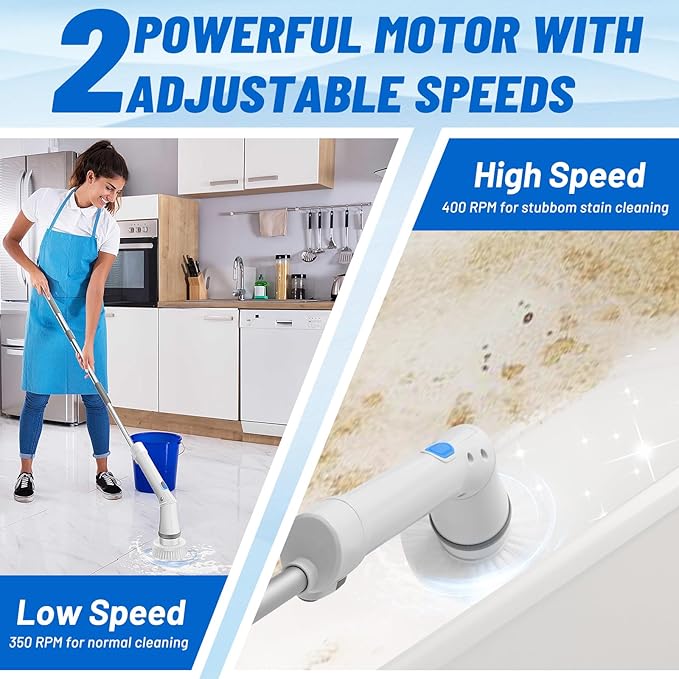 Electric Spin Scrubber Cordless BestMal 9 in 1 Tornado Scrub Shower Scrubber Power Scrubber for Cleaning Electric Scrubber for Cleaning Shower Brush Electric Grout Scrubber Bathroom Cleaning Tools