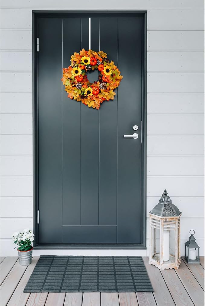 Hotop 15 Inch Wreath Hangers for Front Door Wreath Doors Hangers Steel Material Clothes Towel Hooks Holder Over The Door Hanger Hooks for Christmas Halloween Front Decorations(White,2 Pieces)