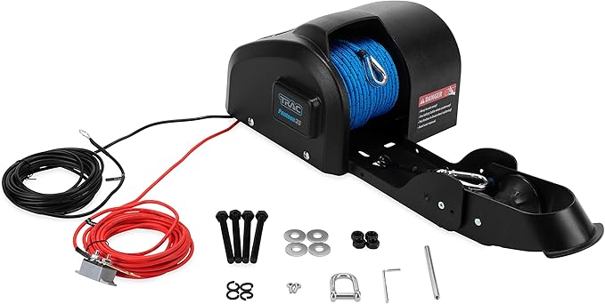 Camco TRAC Outdoors Pontoon 35-G3 Electric Anchor Winch Features a High-Efficiency, 12-Volt DC, All Steel Gear Motor and 100-feet of Pre-Wound Double-Braid Anchor Rope (69003)