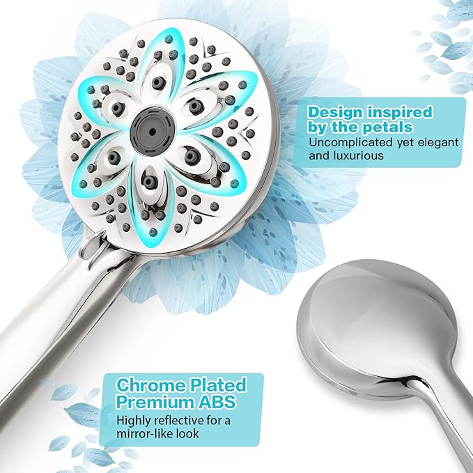 6-Setting Shower Head with Handheld, JDO High Pressure Hand held Shower Head, 4.7 Inch Chrome Detachable Showerhead Set with 59 Inch Stainless Steel Hose and Adjustable Showerhead Holder