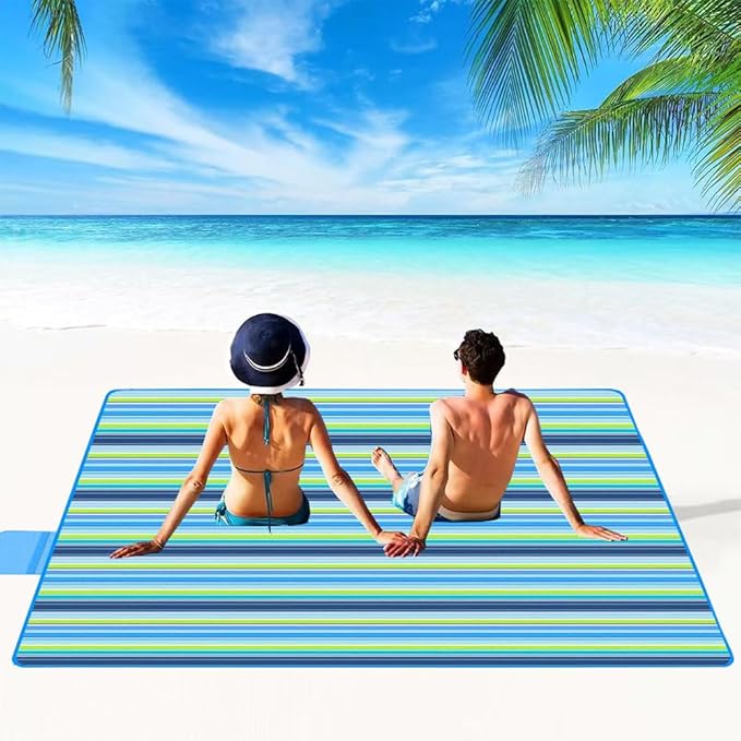 Large 80"x 60" Beach Blanket, Outdoor Picnic Blankets, Waterproof Sandproof Portable Blankets, Foldable and Lightweight for Spring Summer Camping, Beach, Park (Blue)