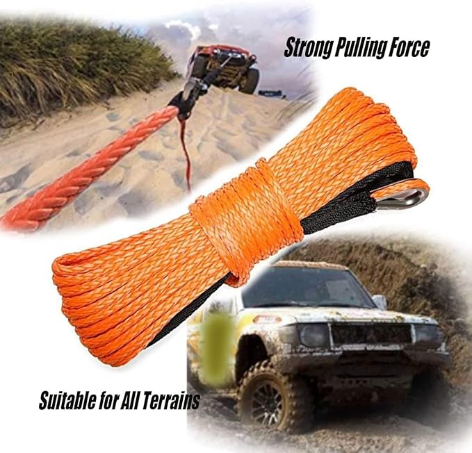 WANLIAN 38'' x 50ft Synthetic Winch Rope 1cm x 15m Nylon Winch Rope 25000LBS Synthetic Winch Line Cable Rope for 4WD Off Road, ATV UTV SUV Winches Synthetic Rope (Orange) (38'' x50ft)