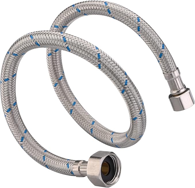sumerain Braided Stainless Steel Faucet Supply Lines 24 Inch Length 12-inch FIP x 38-inch Compression Faucet Connector Flexible Hose, Pack of 2