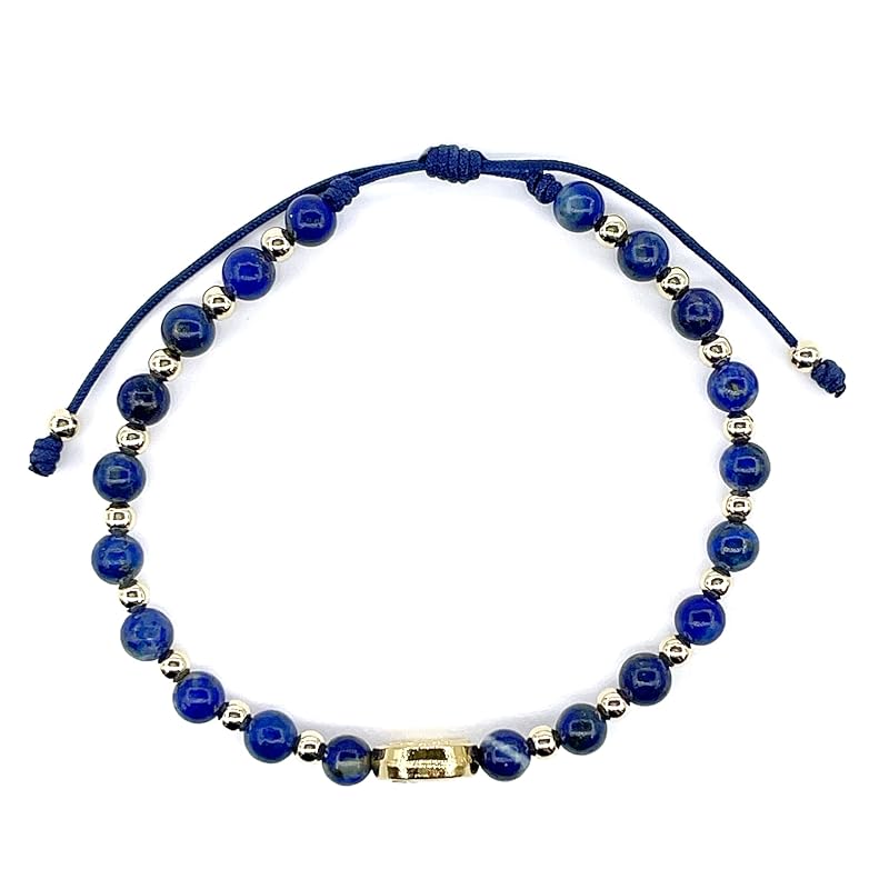 St Benedict Coin and Natural Round Red Coral Beads Adjustable Bracelet for Women (Blue Lapis Lazuli)