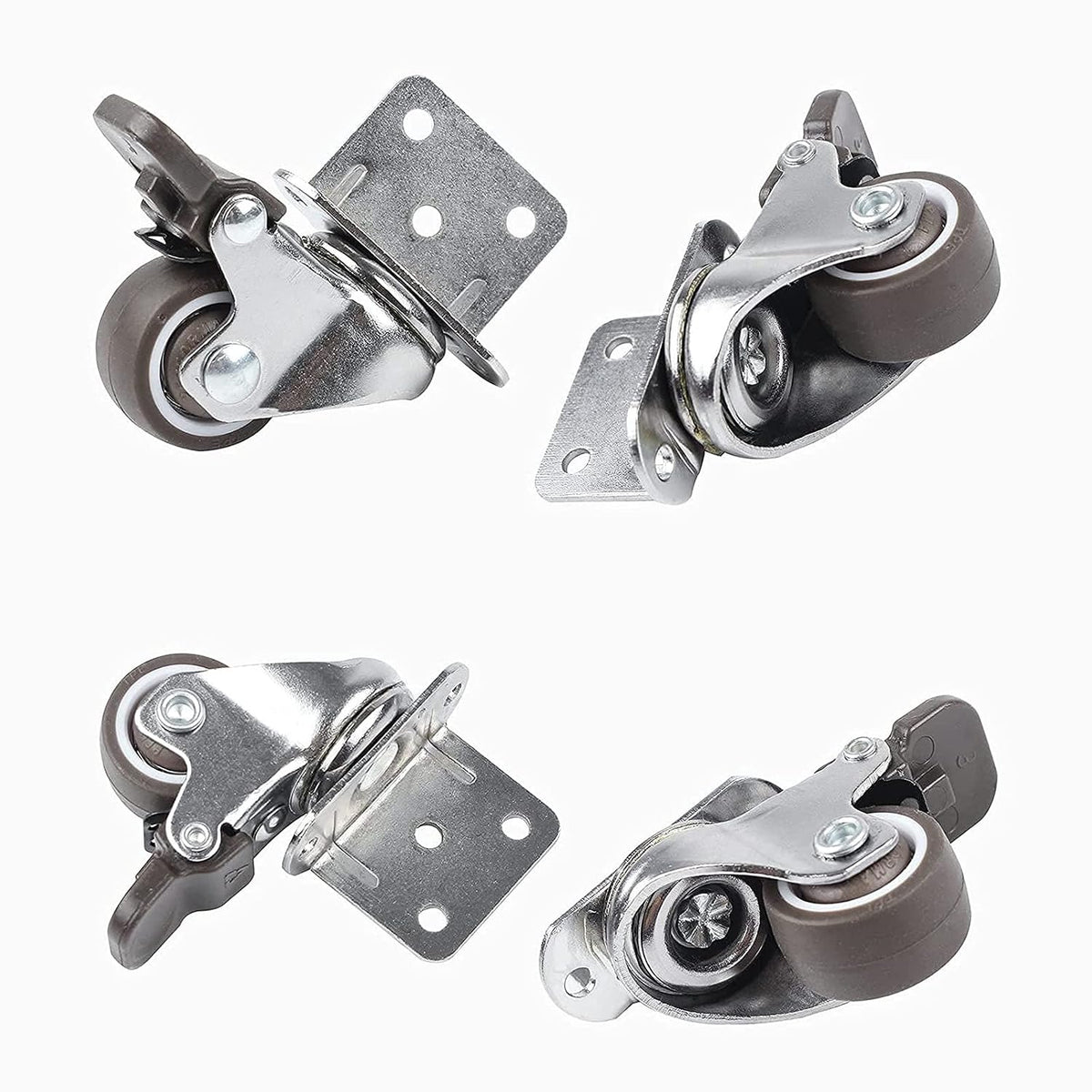HOWDIA 1" Swivel Plate Caster Wheels with Brake L-Bracket Side Mount TPR Rubber Small Furniture Replacement Silent Mute Locking Casters for Furniture Legs Set of 4