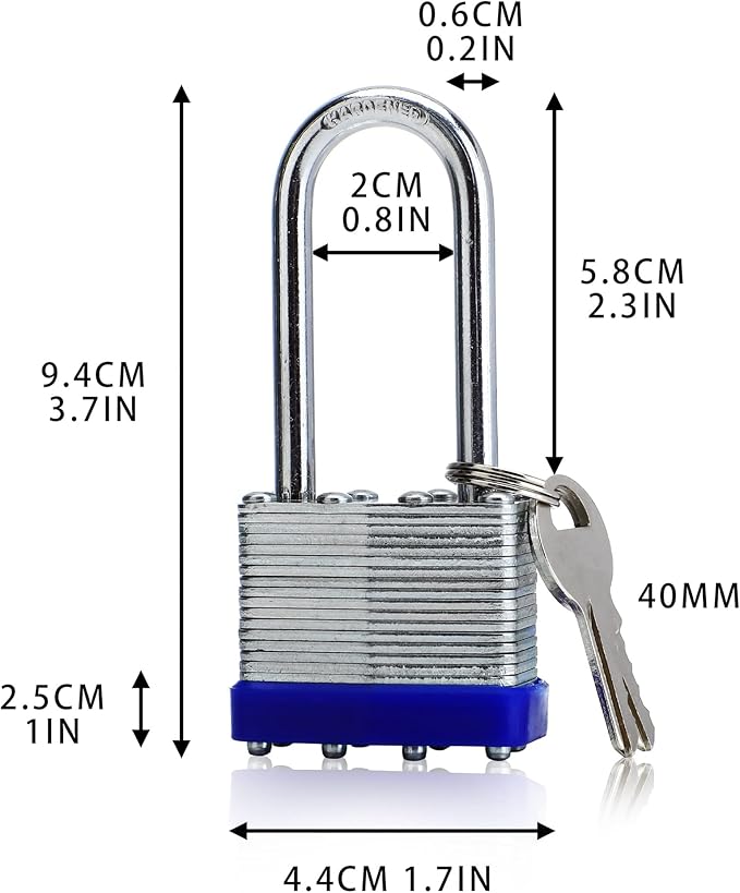 4 Pack Outdoor Padlocks with Keys Long Shackle Keyed Alike Padlocks with 8 Keys 40mm Heavy-Duty Locks for Gate Fence Toolbox School Gym