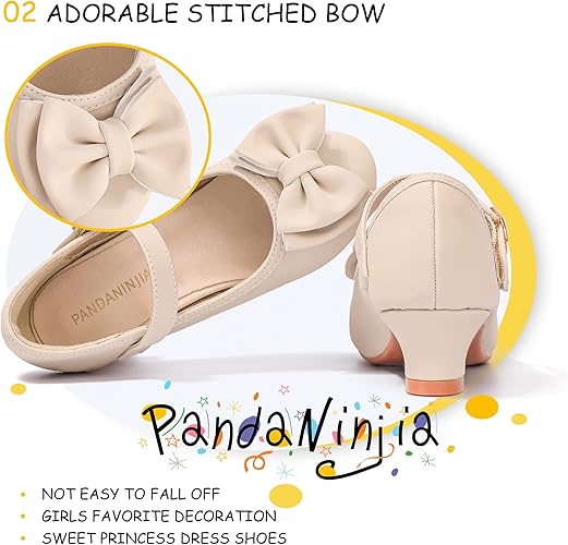 PANDANINJIA Girls Toddler/Little Kid Jada Dress Mary Jane Pumps Bow Low Heels Party Wedding Princess Shoes