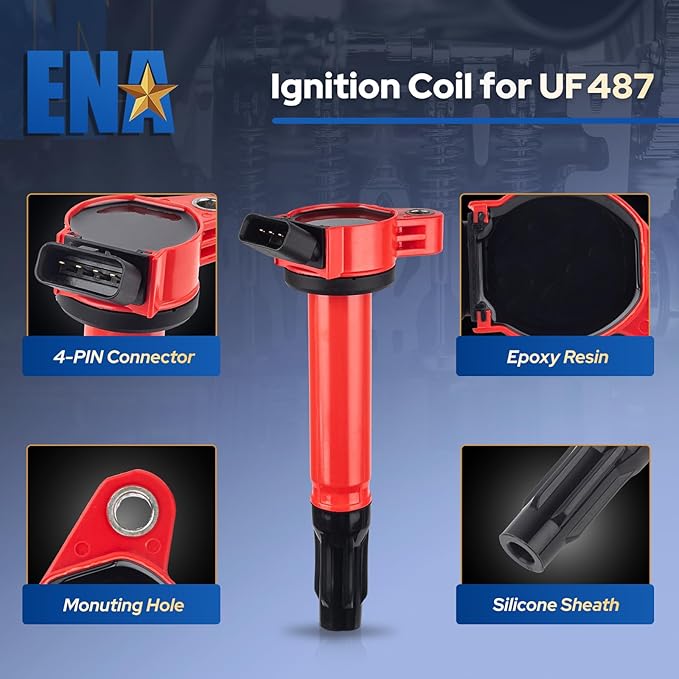 ENA Pack of 3 Red Ignition Coil 2007 2008 2009 2010 2011 2012 2013 2014 2015 Compatible with Lexus Toyota ES350 GS300 GS350 Highlander Camry Sienna Evora Coils for 90919A2007 9091902251 UF487 C1601