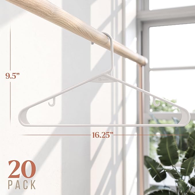 Clothes Hangers Plastic 20 Pack - White Plastic Hangers - Makes The Perfect Coat Hanger and General Space Saving Clothes Hangers for Closet - Percheros Ganchos para Colgar Ropa Hangars