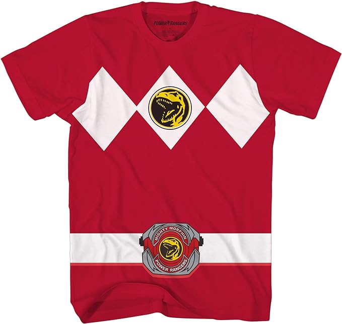 Mighty Morphin Power Rangers Red Blue Yellow Pink Green Black White Blue Costume T-Shirt