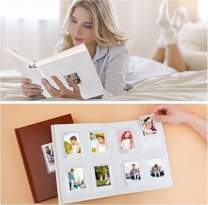 128 Pocket Photo Album with Writing Space and Front Window, 3 Inch Picture Book for Polaroid Compatible with Fujifilm Instax Mini 12 11 9 8 7 99 40 Instant Camera,K-pop Photocards (White)