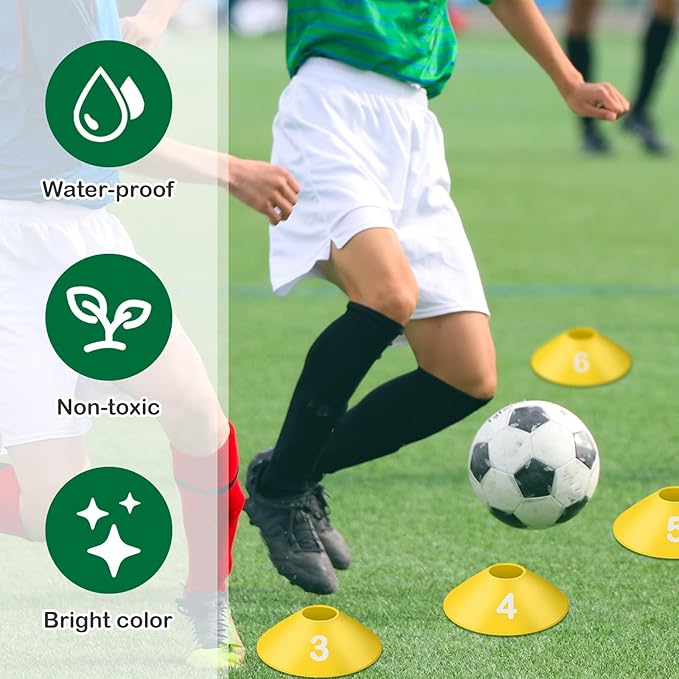 10 Pcs Numbered Sports Disc Cones 1-10 Soccer Cones with Mesh Carry Bag Flexible Agility Cones Soft Field Cones for Gym PE Classes School Activities Games, Sports Training Equipment