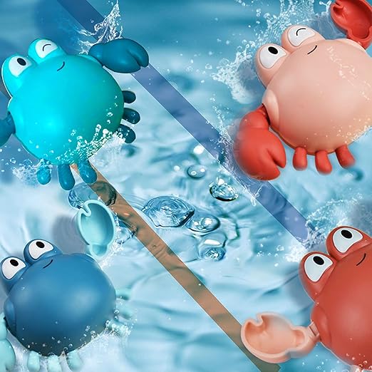 Bath Toys for Toddlers ,Cute Wind-up Swimming Crab Baby Bathtub Toys for 1-3 Years Old 6 to 12 Months Boys Girls & Kids (Multi-Colors 4 Pcs)