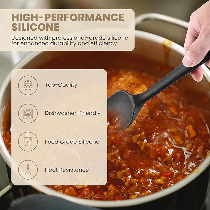 High Heat Flexible Silicone Spoon Spatula - 10.4in Seamless Baking Bowl Scraper and Cooking Scraper for Nonstick Cookware - Silicone Spatulas for Kitchen Use (Red)