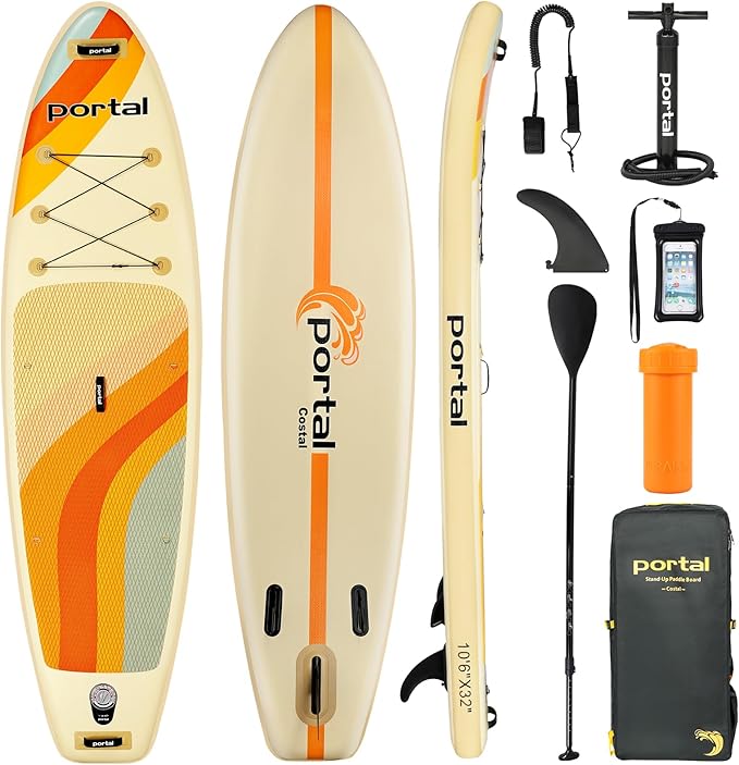 PORTAL SUP Inflatable Paddle Board for Adults 10'6'' Stand Up Paddleboard,Non-Slip Deck Blow up Paddle Boards with Adjustable Paddle.
