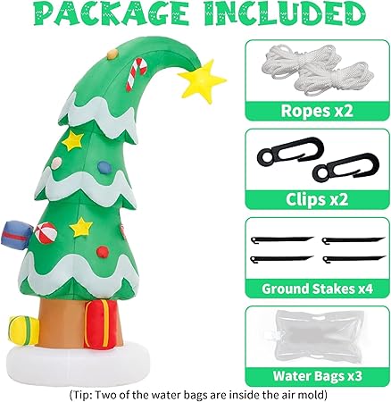 6 FT Christmas Outdoor Inflatable Decorations, Blow Up Christmas Tree with LED Light for Xmas Holiday Party Garden, Yard, Lawn Decor