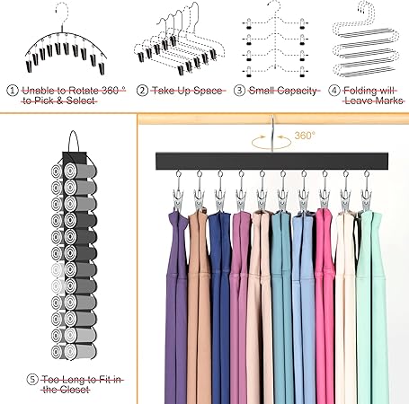 Legging Organizer for Closet, Pants Hangers with Clips Holds 20 Leggings, Jeans, Hats, Shorts, Socks, 360 Rotating Space Saving Hanging Clothes Organizer for Closet Organizers and Storage 2Pcs