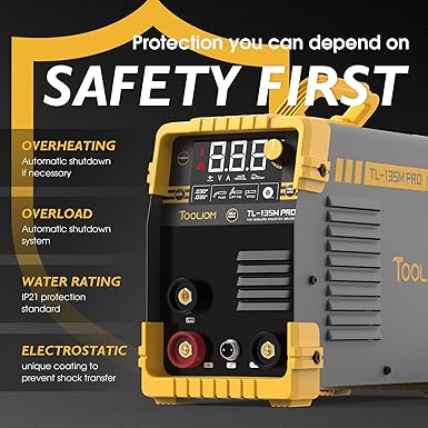 TOOLIOM 135A MIG Welder Flux Core 110V MIG Welder Gasless Flux MIG/Lift TIG/Stick 3 in 1 Welding Machine IGBT DC Inverter with LCD Display