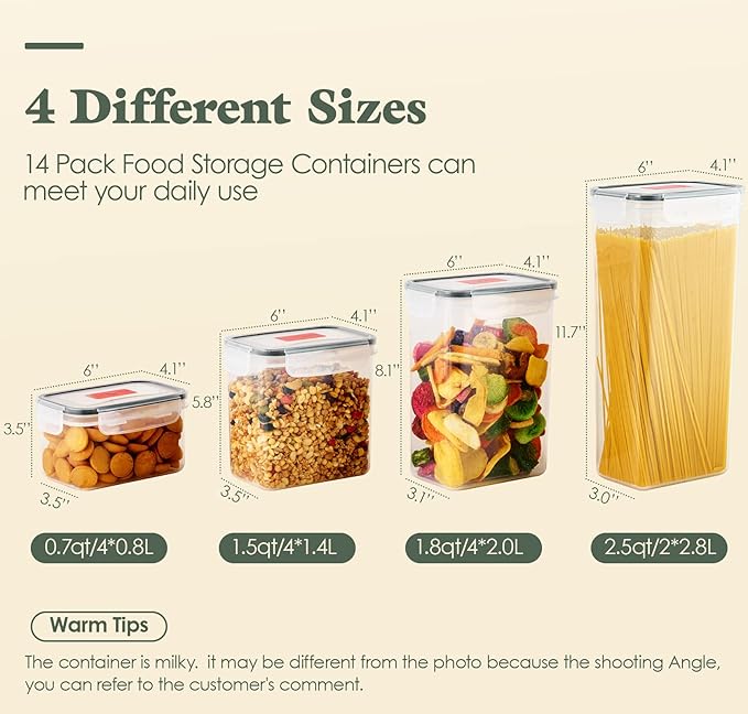 14 Pack Food Storage Containers With Lids Airtight Dry Plastic Kitchen Containers For Pantry Organizing Canisters BPA-Free