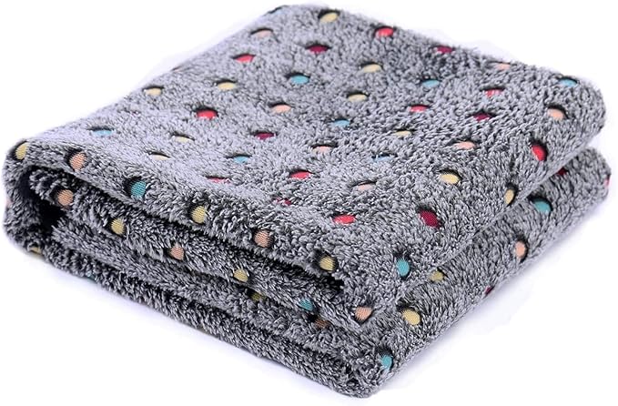 Dog Blanket with Colorful Dots Warm Soft Fuzzy Pets Blankets Small Medium Large Dogs Cats Reversible Pet Blanket Washable Couch Bed Protector Cover, Grey, 16" x 24"