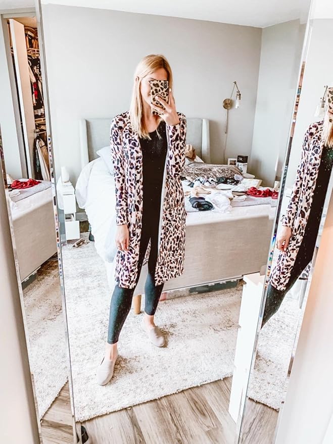 Womens Leopard Print Cardigan Lightweight Long Sleeve Open Front Fall Cardigans S-XXL