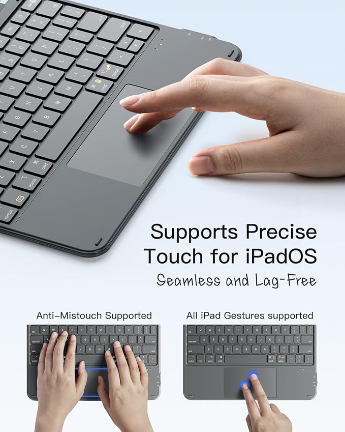 Inateck for iPad 11th10th Gen Case with Keyboard,for iPad 10th(10.9")11th Gen(2025 A16),Air 11" M3M2,Air 654th,Pro 11 4321th,Ultralight Detachable Keyboard with Touchpad, AceTouch Gray