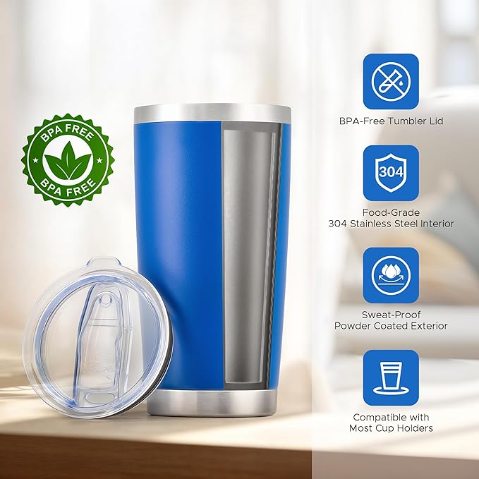 OMTech 20oz Tumblers Bulk, 6pc Stainless Steel Tumbler Set with Lid Straw, Double Wall Vacuum Insulated Mug for Laser Engraver, Travel Coffee Mug for Hot Cold Drinks, Navy Powder Coated Cup