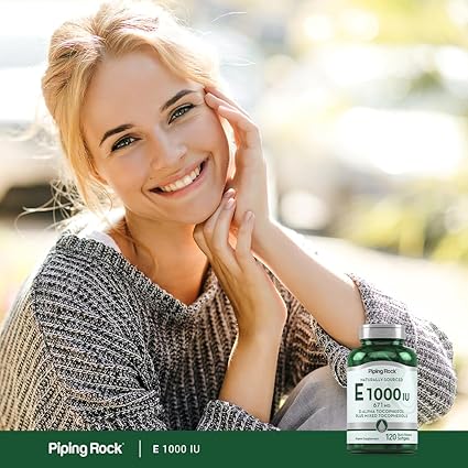 Piping Rock Vitamin E 1000 IU Softgels 120 Count with D-Alpha and Mixed Tocopherols Gluten Free, Non-GMO Supplement