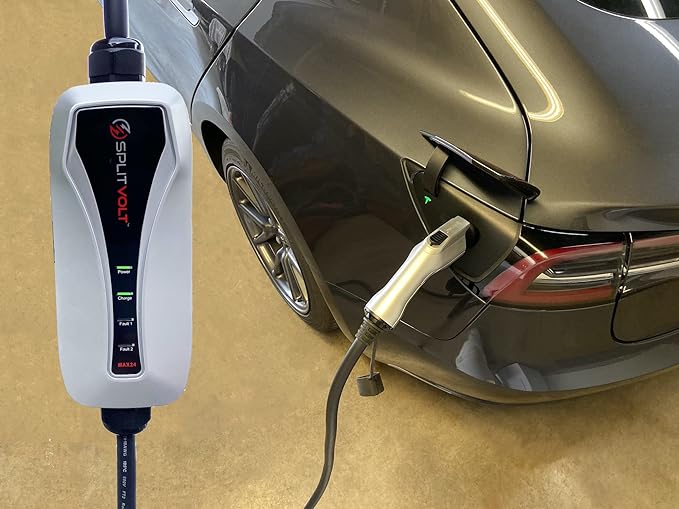 Splitvolt NEMA 14-30 Level 2 EV Charger 24 Amp, 220-240 Volt, 26ft Cable, Electric Vehicle Charger Plug-in EV Charging Station with J1772 Plug, Fastest 30 Amp Circuit NEC-Safe Charging