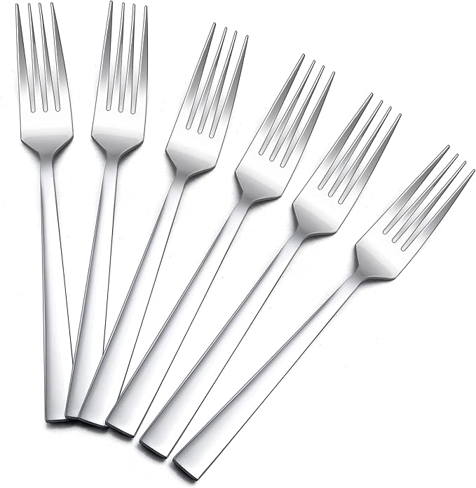 Salad Forks Set of 5, E-far 6.7 Inch Stainless Steel Dessert Forks for Home, Kitchen or Restaurant, Non-toxic & Mirror Polished, Squared Edge & Dishwasher Safe