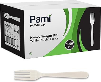 PAMI 1000 Count Heavy Duty Disposable Plastic Forks, Heavy Weight White Silverware for Parties, Weddings, Catering