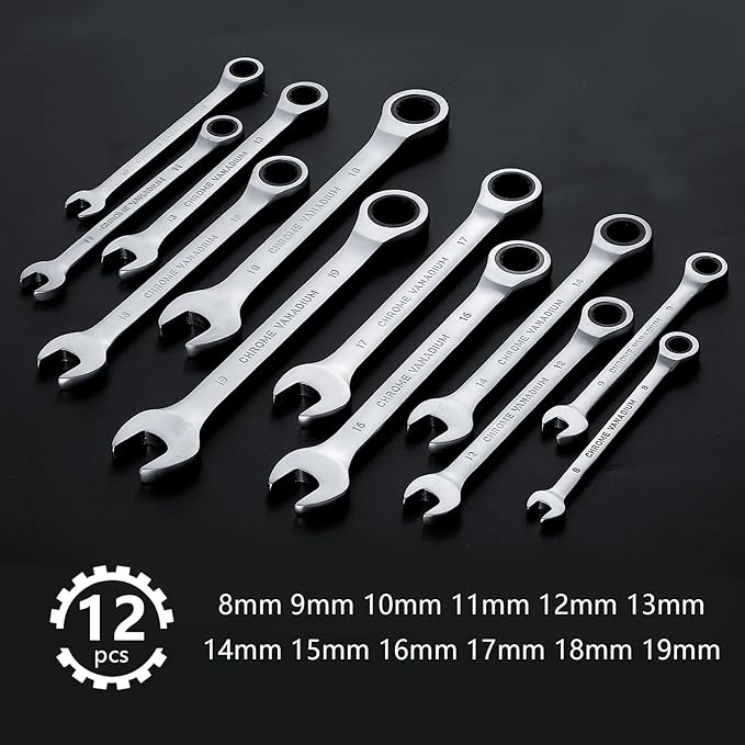12pcs Wrench Set – Versatile Ratchet Wrenches for Efficient Automotive Repairs - Professional Grade Combination Wrench Set