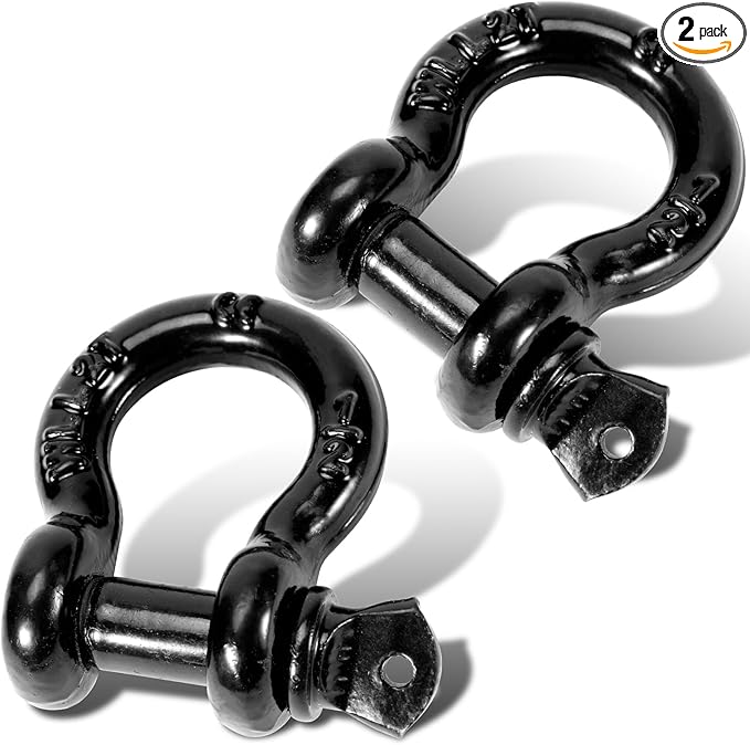 12" D Ring Shackles with 78" Screw Pin, 26,400 lbs Break Strength, Heavy Duty Clevis Shackles (Black) for Jeep, Truck, SUV, Trailer, ATV, UTV(2pcs)