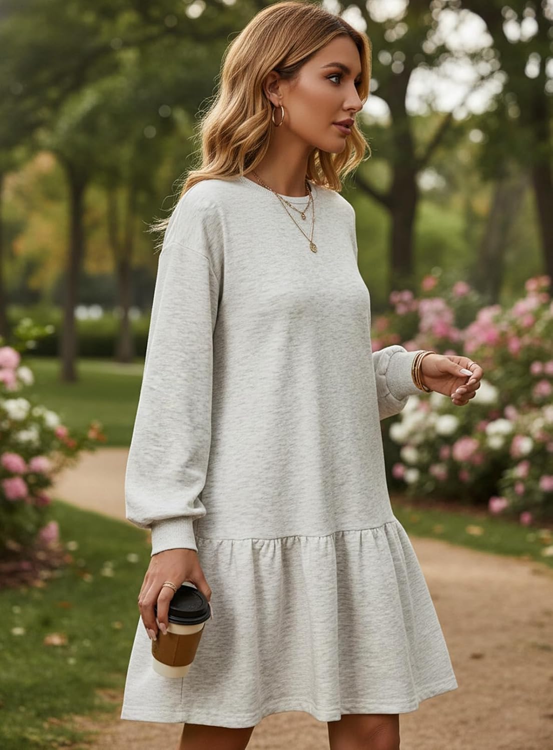 Women's Long Sleeve Rib Knit Patchwork Sweatshirt Mini Dress