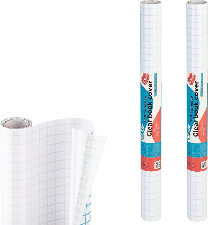 Clear Contact Paper, 13.5a x 5-Feet, Transparent Self Adhesive Book and Textbook Covers for Paperbacks and Hard Covers, Plastic Protective Covering Contact Paper Roll, Acid Free, 2 Rolls a by Enday