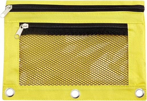 Pencil Pouch for 3 Ring Binder, Clear Window Pencil Case for Binder, Pencil Bags with Zipper Reinforced Grommets, Pencil Case for Binder, Fabric Pencil Pouch (Yellow)