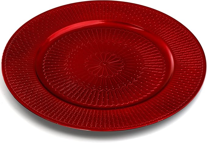 DEAYOU 12 Pack Red Charger Plates, 13-inch Beaded Chargers Plates, Wedding Charger Platters for Serving, Party