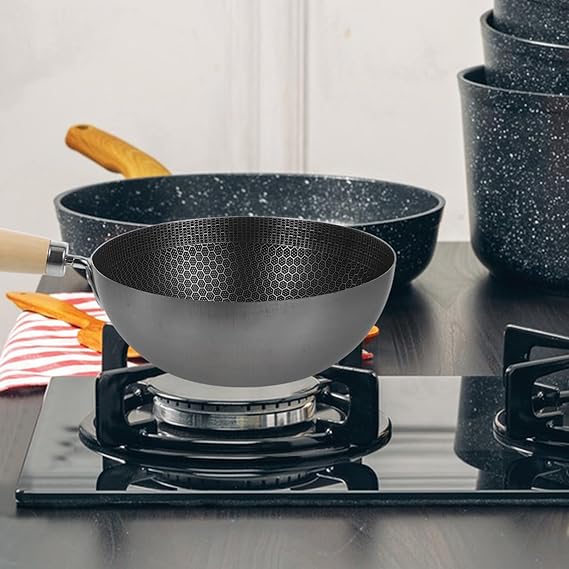 Luxshiny Stainless Steel Frying Pan Honeycomb Skillet Wok Pan 15 Inch Metal Saucepan Cooking Pot Nonstick Kitchen Cookware