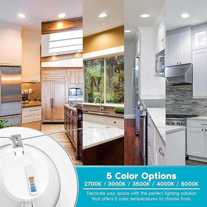LUXRITE 56 Inch LED Recessed Retrofit Downlight, 14W90W, CCT Color Selectable 2700K 3000K 3500K 4000K 5000K, Dimmable Can Light, 1100 Lumens, Wet Rated, Energy Star, Smooth Trim (4 Pack)