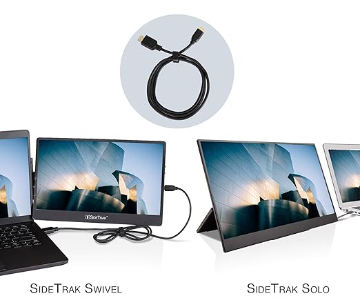 SideTrak Portable Monitor 3ft HDMI Cord HDMI to Mini HDMI Cable Compatible Swivel Solo Durable, Flexible, Tangle-Free Cord Black