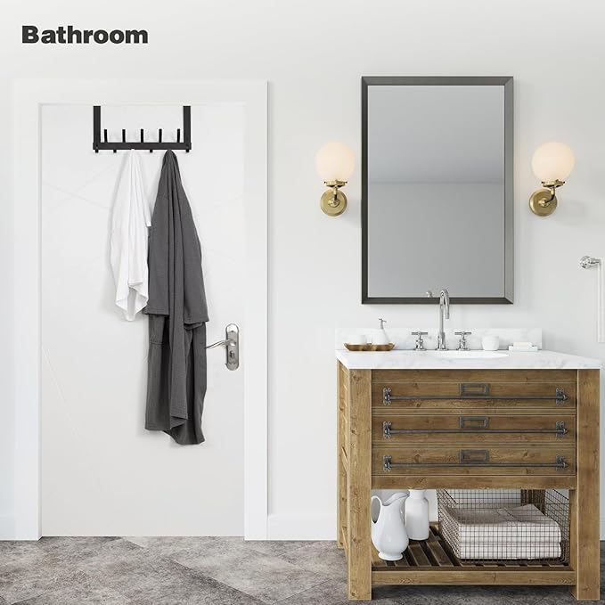 Over The Door Hooks - Black, Fits 1-34" Thick Door, Hanger for Clothes Towels