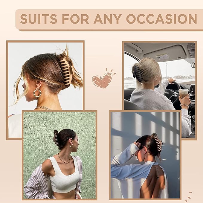 Wekin Large Hair Claw Clips, 4 Pack 4.3" Hair Clips for Women & Girls, Strong Hold Matte Claw Hair Clips for Women Thick Hair(Beige, Khaki, Brown, Dark Brown)