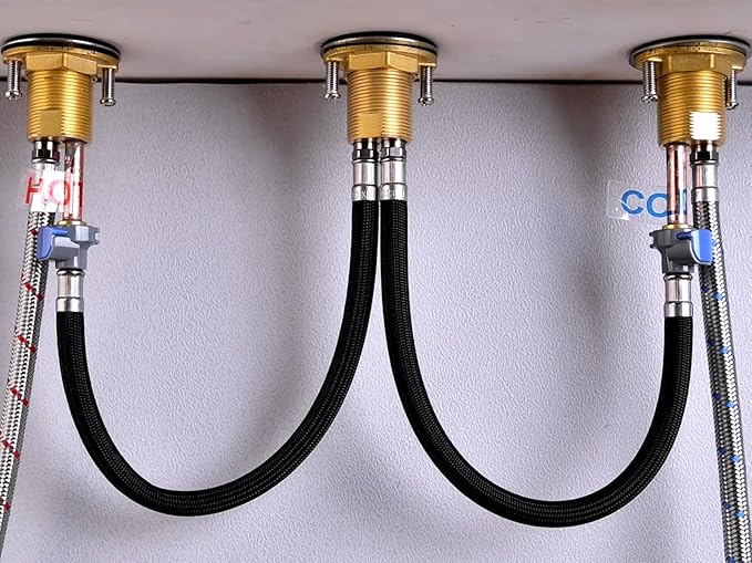 Quick Connect Faucet Water Supply Lines, 12 Inch, Widespread Bathroom Faucet Replacement Fast Lock Pipe Hoses, 2 Packs