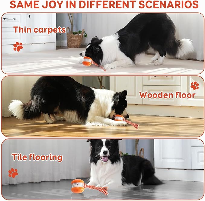 Interactive Dog Ball, Random Path Electric Automatic Moving and Rolling Dogs Toy with Rope for Small Medium Large Dogs, Motion-Activated Dog Stimulation Toy for Boredom Relief (Orange)