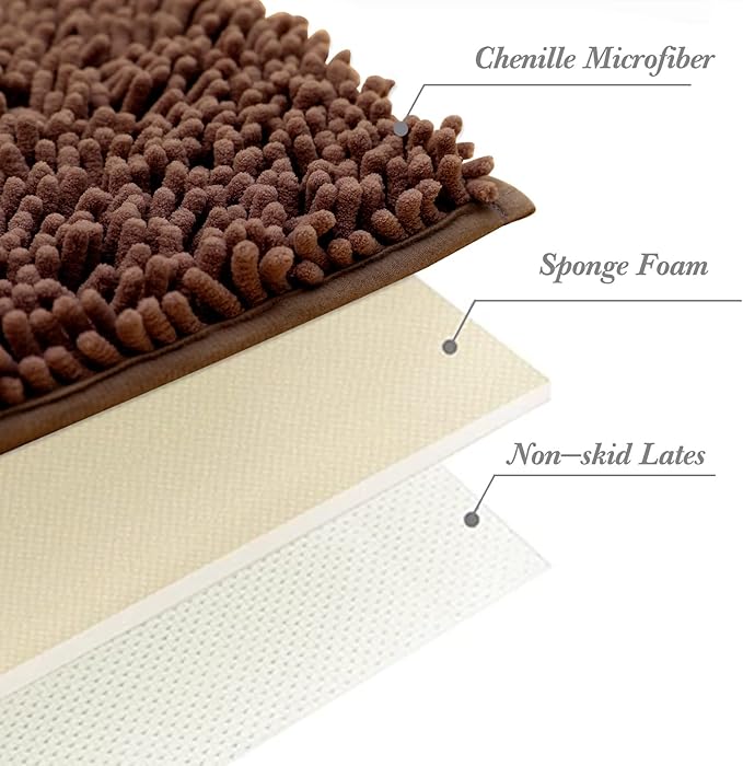 Non-Slip Bath Rug,Extra Soft Microfiber Bedroom Shag Carpet with Anti-Slip Backing,WaterDust Absorbent Fast Dry Shower Mat,Sound Insulated Stairs Pad,Machine Washable (Coffee,17 x 27 Inches)