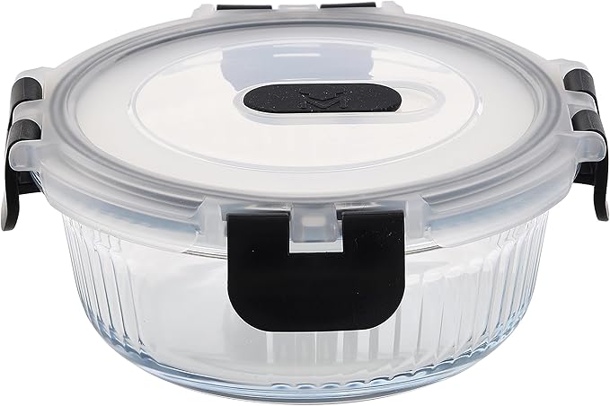 MasterPRO Foodies Round Storage Container, 400ml, Borosilicate Glass, BPA Free, Microwave Safe