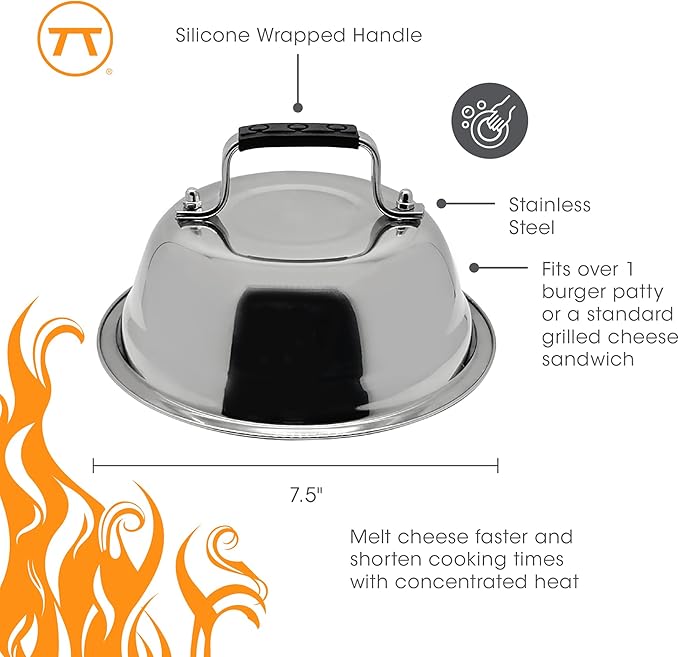 Outset Burger Cheese Melting Dome for Grill, Griddle, and Stovetop, Stainless Steel