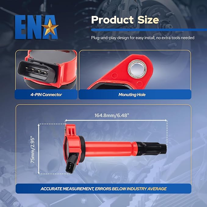ENA Pack of 3 Red Ignition Coil 2007 2008 2009 2010 2011 2012 2013 2014 2015 Compatible with Lexus Toyota ES350 GS300 GS350 Highlander Camry Sienna Evora Coils for 90919A2007 9091902251 UF487 C1601