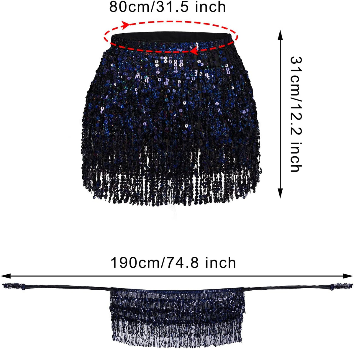 Belly Dance Hip Scarf Sequin Tassel Skirt Wrap Sparkly Rave Costume for Women