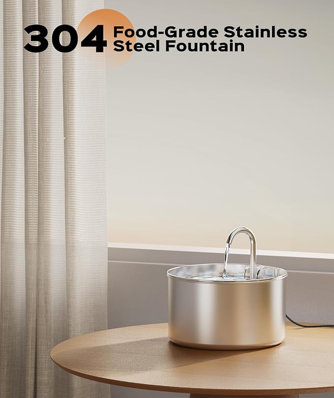 Cat Water Fountain Stainless Steel 8 filters 8 Sponges - Pet Water Fountains Faucet Metal Automatic CatDog Waterer Bowls Pets Watering Running Bottle Water Dispenser for Drinking Ultra Quiet Pump